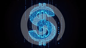 Digital Dollar Sign with Binary Code Background Representing Cryptocurrency and Financial Technology