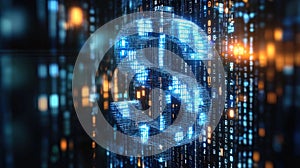 Digital dollar sign surrounded by binary code in a high-tech background