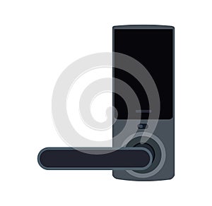 Digital door lock in black, electronic and password locking, vector illustration