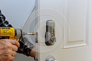 Digital door lock security systems for good safety of apartment door. Electronic door handle with key