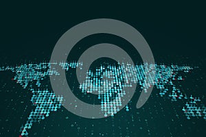 Digital dots world map on binary code background