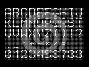 Digital dotted font with letters, numbers, mathematical symbols and punctuation marks for digital scoreboard