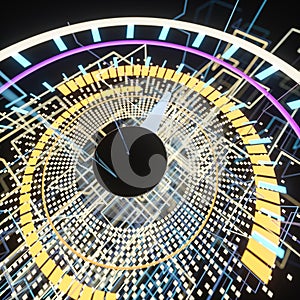 Digital drawing of dashboard with glowing lines, 3d rendering