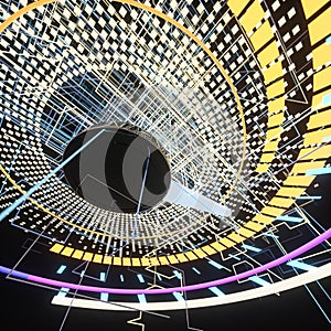 Digital drawing of dashboard with glowing lines, 3d rendering