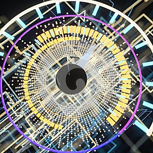 Digital drawing of dashboard with glowing lines, 3d rendering