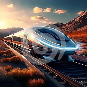 a digital drawing of a high speed hyperloop train in a sci fi s photo