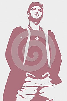 Digital drawing of a man in an alternative clothes looking with proud expression