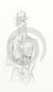 Digital drawing - pencil - vertical format, depicting naked human figures, melancholy, lonely. Minimalist and delicate tracing.