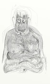 Digital drawing - pencil - vertical format, depicting naked human figures, melancholy, lonely. Minimalist and delicate tracing.