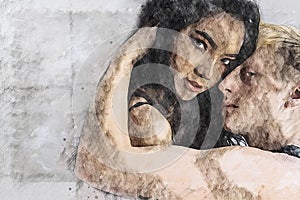 Digital drawing of couple lover in love moment