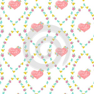 Digital drawn vintage seamless wall paper with hearts, retro design