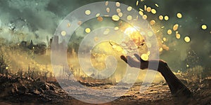 Digital dreamscape features golden coins symbolizing growth in cryptocurrency and blockchain innovations photo