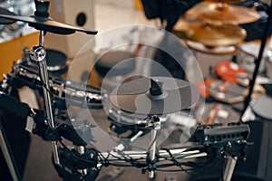 Digital drum set in music store, nobody