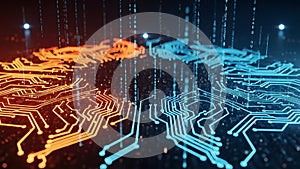 Digital Duality: Abstract Circuit Board Network with Binary Code