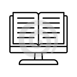 Digital e-book icon. Online book library store symbol. E-book reader. Open book in monitor screen