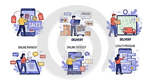 Digital E-commerce Flow Concepts Set