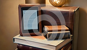 Digital E-reader on a Stack of Books