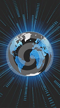 Digital Earth with binary code, representing tech and global communication