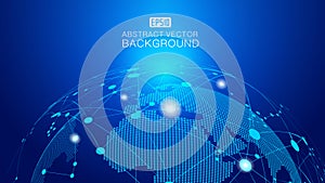 Digital earth and dotted line link glowing earth science and technology background, blue technology effect vector elements