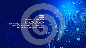 Digital earth and dotted line link glowing earth science and technology background, blue technology effect vector elements