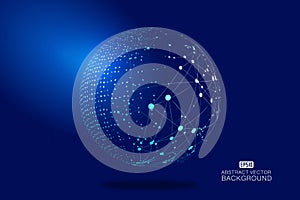 Digital earth and dotted line link glowing earth science and technology background, blue technology effect vector elements