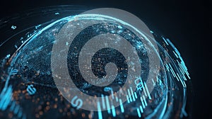 Digital earth globe with financial data analytics and global connectivity