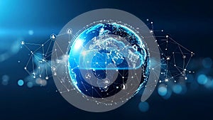 Digital Earth Globe with Network Connections, Cloud Computing, and Data Transfer