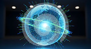 Digital Earth with Glowing Network and Data Streams