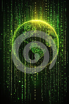 Digital Earth on Green Code Background, Technology, Data Connection, and Innovation Concept