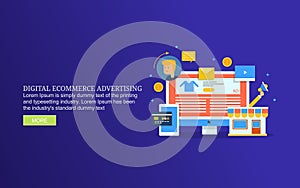 Digital ecommerce advertising, ecommerce product ads on social media, mobile ecommerce marketing.