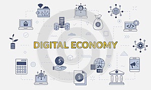 Digital economy concept with icon set with big word or text on center
