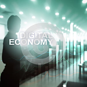 DIgital economy, financial tchnology concept on blurred background.