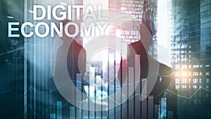 DIgital economy, financial technology concept on blurred background.