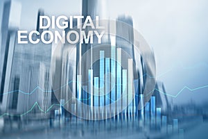 DIgital economy, financial technology concept on blurred background