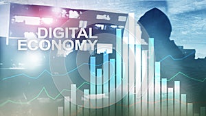 DIgital economy, financial technology concept on blurred background.