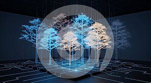 Digital Ecosystem: Futuristic Glowing Data Trees and Network