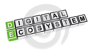 Digital ecosystem word block on white