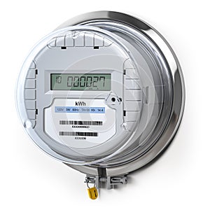 Digital electric meter with lcd screen isolated on white. Electricity consumption concept