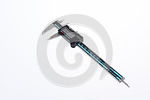 Digital electronic vernier caliper on white background