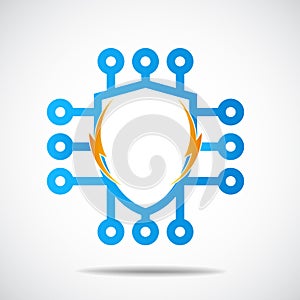 Digital electronics logo design circuit tech elements. Electronics icon. Tech logo.