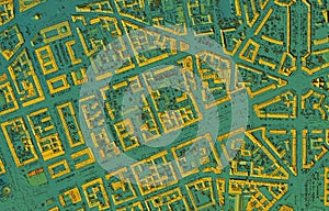 Map of elevation of a city urban area with roads and junctions for GIS and planning usage photo