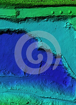 Digital elevation model of a mine with steep walls