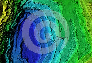 Digital elevation model of a mine with steep walls