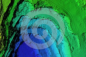 Digital elevation model of a mine with steep walls