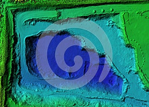 Digital elevation model of a mine with steep walls