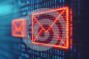 Digital Email Icon with Binary Code Background