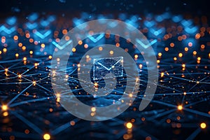 Digital email message navigating abstract communication network