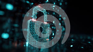 Digital Encryption Concept: Unlocked Padlock in Fiery Binary Code Data