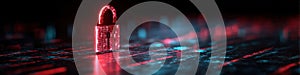 Digital Encryption Concept: Unlocked Padlock in Fiery Binary Code Data