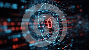 Digital Encryption Concept: Unlocked Padlock in Fiery Binary Code Data